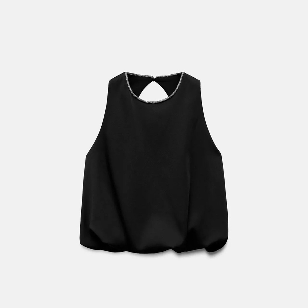 Zara Black Sleeveless Halter Top with Metallic Trim